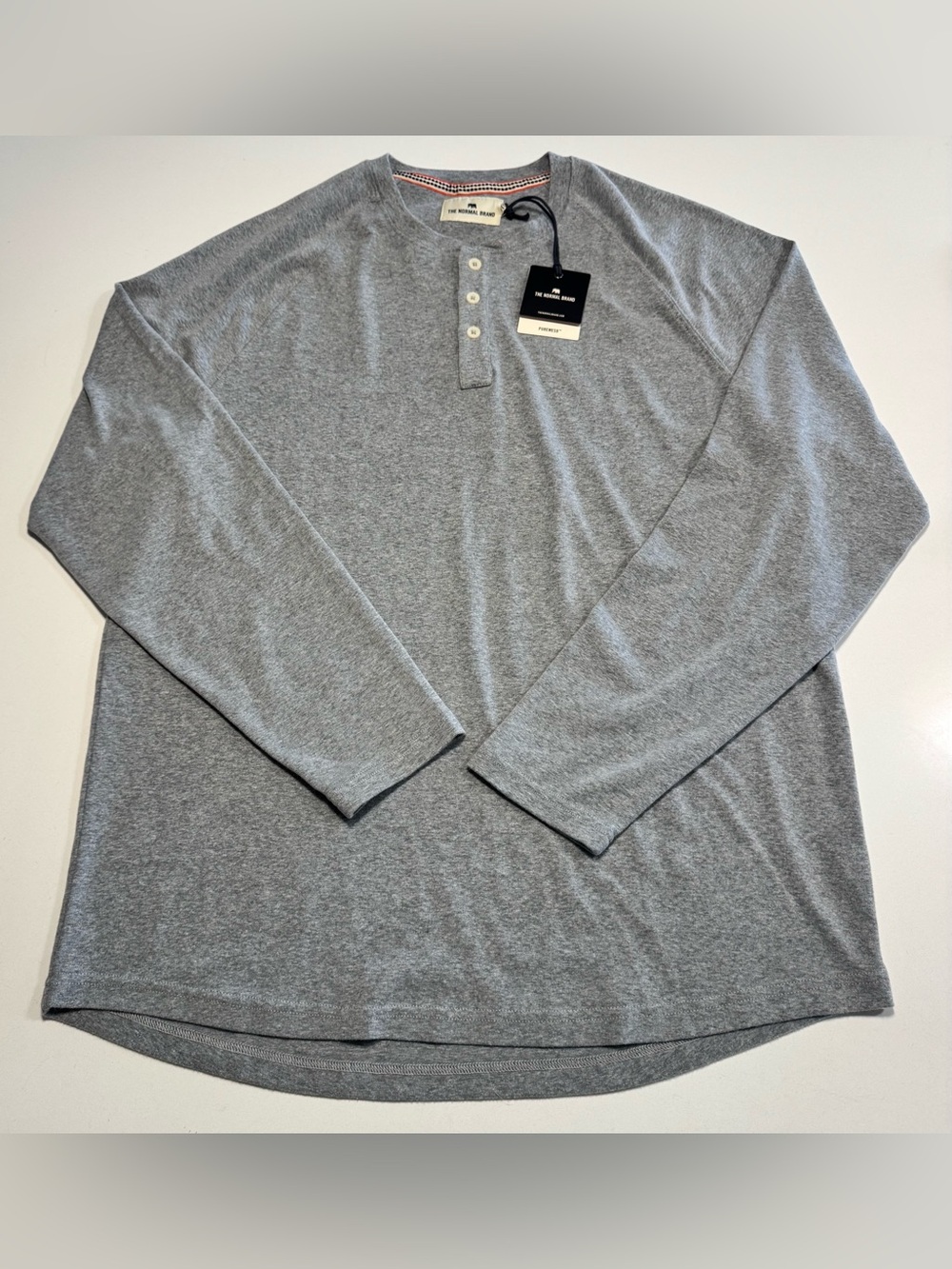 NEW The Normal Brand Shirt Mens XL Puremeso Henley Grey Long Sleeve
